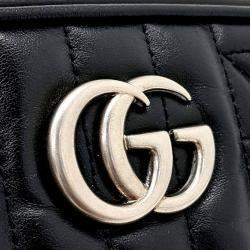 Pre Owned حقيبة كروس بودي صغيرة قوتشي جلد أسود متموج مارمونت ماتيلاسيه