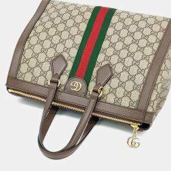 مملوكة مسبقًا Gucci Brown Coated Canvas and Leather Ophidia Supreme Shoulder Bag Medium