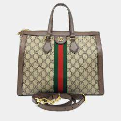 مملوكة مسبقًا Gucci Brown Coated Canvas and Leather Ophidia Supreme Shoulder Bag Medium