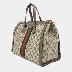 مملوكة مسبقًا Gucci Brown Coated Canvas and Leather Ophidia Supreme Shoulder Bag Medium