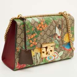 Pre Owned Gucci Padlock Medium Multicolor Tian Print GG Supreme Canvas Chain Shoulder Bag