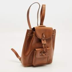 Pre Owned حقيبة ظهر غوتشي جلد بني برباط خشب البامبو