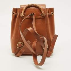 Pre Owned حقيبة ظهر غوتشي جلد بني برباط خشب البامبو