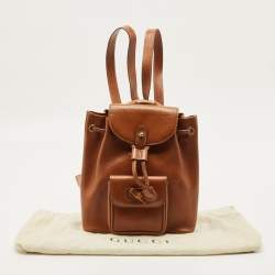 Pre Owned حقيبة ظهر غوتشي جلد بني برباط خشب البامبو