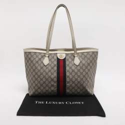 مملوكة مسبقًا Gucci Ophidia Medium Blue/Beige GG Supreme Canvas and Leather Tote