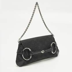 مملوكة مسبقًا Gucci Horsebit Black GG Canvas Chain Clutch