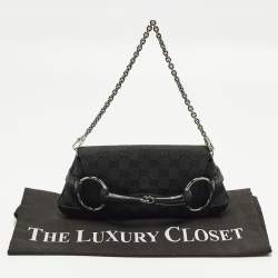 مملوكة مسبقًا Gucci Horsebit Black GG Canvas Chain Clutch