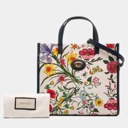 مملوكة مسبقًا Gucci Blue White Medium Canvas Flora Satchel