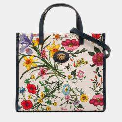 مملوكة مسبقًا Gucci Blue White Medium Canvas Flora Satchel