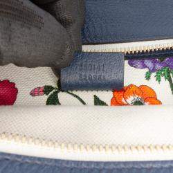 مملوكة مسبقًا Gucci Blue White Medium Canvas Flora Satchel