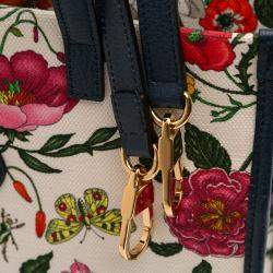 مملوكة مسبقًا Gucci Blue White Medium Canvas Flora Satchel
