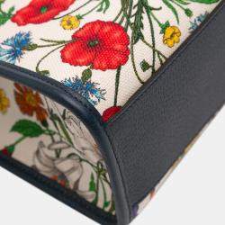 مملوكة مسبقًا Gucci Blue White Medium Canvas Flora Satchel