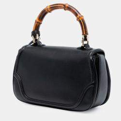 Pre Owned Gucci Black Medium Leather New Bamboo Satchel