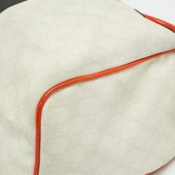 Pre Owned Gucci Joy Web Stripe Orange/Off White GG Supreme Canvas and Leather Boston Bag