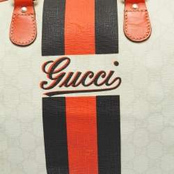 Pre Owned Gucci Joy Web Stripe Orange/Off White GG Supreme Canvas and Leather Boston Bag