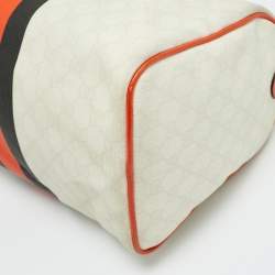 Pre Owned Gucci Joy Web Stripe Orange/Off White GG Supreme Canvas and Leather Boston Bag