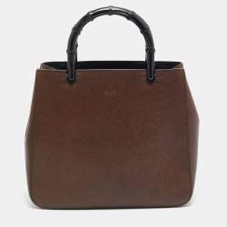 مملوكة مسبقًا Gucci Bamboo Handle Dark Brown Leather Tote