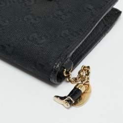 Pre Owned Gucci Boot Charm Black GG Canvas and Leather Flap Compact Wallet