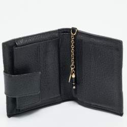 Pre Owned Gucci Boot Charm Black GG Canvas and Leather Flap Compact Wallet