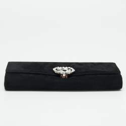 مملوكة مسبقًا Gucci Broadway Black Suede Suede Crystal GG Clutch