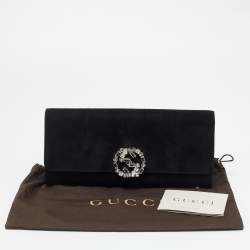 مملوكة مسبقًا Gucci Broadway Black Suede Suede Crystal GG Clutch