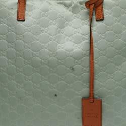 Pre Owned Gucci Green/Brown GG Nylon and Leather and Shopper Tote