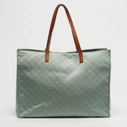 Pre Owned Gucci Green/Brown GG Nylon and Leather and Shopper Tote