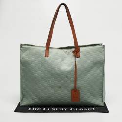 Pre Owned Gucci Green/Brown GG Nylon and Leather and Shopper Tote