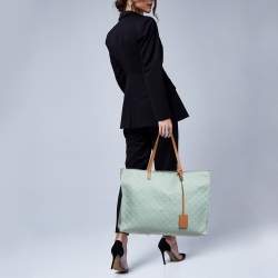 Pre Owned Gucci Green/Brown GG Nylon and Leather and Shopper Tote