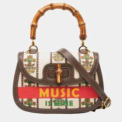 Pre Owned Gucci Brown 100th Anniversary Medium Canvas 1947 Bamboo Top Handle Bag