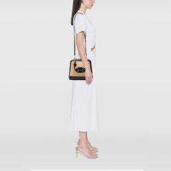 Pre Owned حقيبة غوتشي ساتشيل هورسبيت 1955 قماش صغيرة بيج/أسود