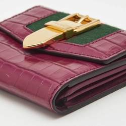 مملوكة مسبقًا محفظة ثلاثية الطيات غوتشي سيلفي جلد التمساح الفوشيا