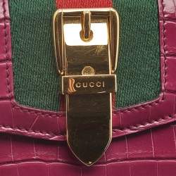 مملوكة مسبقًا محفظة ثلاثية الطيات غوتشي سيلفي جلد التمساح الفوشيا