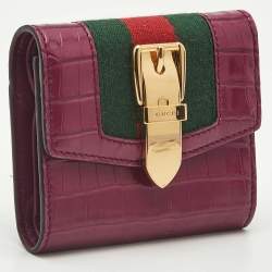 مملوكة مسبقًا محفظة ثلاثية الطيات غوتشي سيلفي جلد التمساح الفوشيا