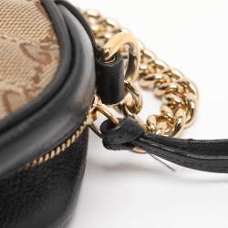 مملوكة مسبقًا حقيبة كاميرا غوتشي جي جي مارمونت قماش وجلد بيجي/أسود صغير