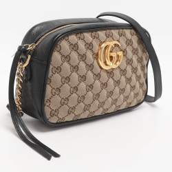 مملوكة مسبقًا حقيبة كاميرا غوتشي جي جي مارمونت قماش وجلد بيجي/أسود صغير
