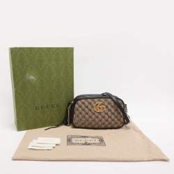 مملوكة مسبقًا حقيبة كاميرا غوتشي جي جي مارمونت قماش وجلد بيجي/أسود صغير
