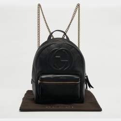 Pre Owned حقيبة ظهر غوتشي سوهو سلسلة جلد سوداء