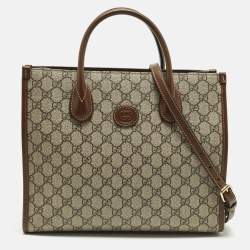 مملوكة مسبقًا Gucci Interlocking G Beige/Brown GG Supreme Canvas and Leather Tote