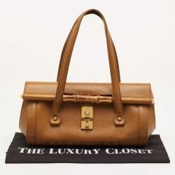 مملوكة مسبقًا حقيبة ساتشل جلد خردلي برصاصة خيزران غوتشي