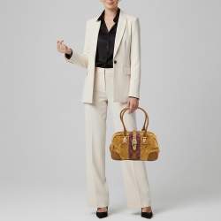 مملوكة مسبقًا Gucci Horsebit Multicolor Leather and Velvet Satchel