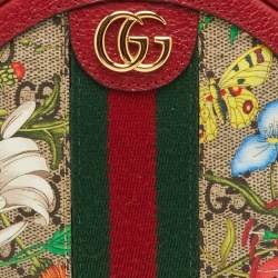 مملوكة مسبقًا حقيبة ظهر غوتشي دائرية أوفيديا جي جي سوبرين فلورا قماش ومغلفة جلد أحمر