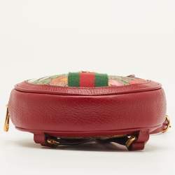 مملوكة مسبقًا حقيبة ظهر غوتشي دائرية أوفيديا جي جي سوبرين فلورا قماش ومغلفة جلد أحمر