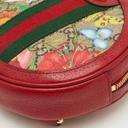 مملوكة مسبقًا حقيبة ظهر غوتشي دائرية أوفيديا جي جي سوبرين فلورا قماش ومغلفة جلد أحمر