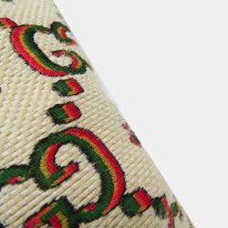 Pre Owned Gucci 100th Anniversary Model Canvas Leather Tote Bag Green Light Beige