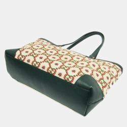 Pre Owned Gucci 100th Anniversary Model Canvas Leather Tote Bag Green Light Beige