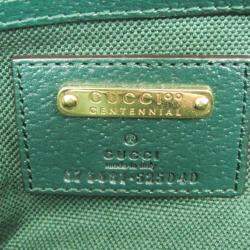 Pre Owned Gucci 100th Anniversary Model Canvas Leather Tote Bag Green Light Beige