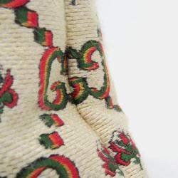 Pre Owned Gucci 100th Anniversary Model Canvas Leather Tote Bag Green Light Beige