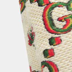 Pre Owned Gucci 100th Anniversary Model Canvas Leather Tote Bag Green Light Beige