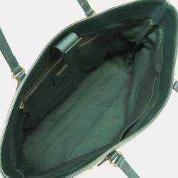 Pre Owned Gucci 100th Anniversary Model Canvas Leather Tote Bag Green Light Beige